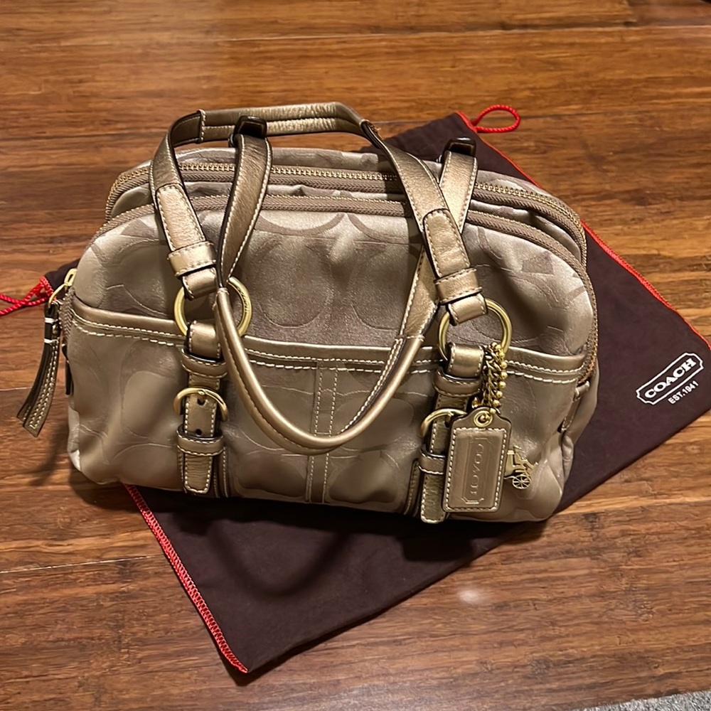 Coach Logo Gold Brown Satchel Shoulder Bag and dust bag
